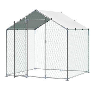 Metal Chicken Coop 6.56X6.56X6.56Ft Walk-In Chicken Run With Cover Spire Roof