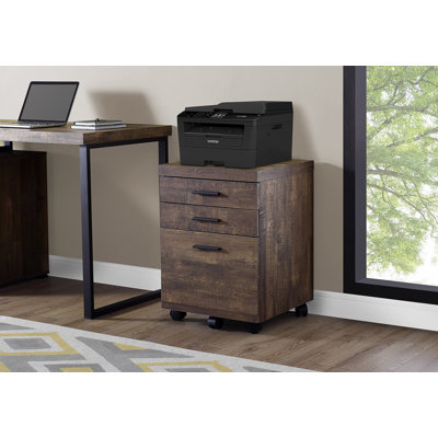 Classeur, mobile à roulettes, tiroirs de rangement, support pour imprimante, bureau, bureau, stratifié brun, contemporain, moderne