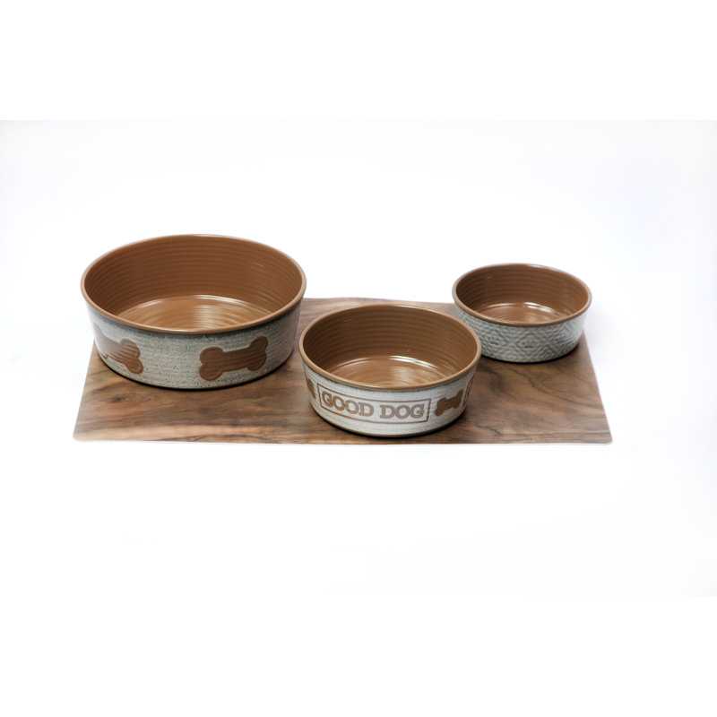 Colbie Anti-Skid Pet Bowl, Ivory/Brown