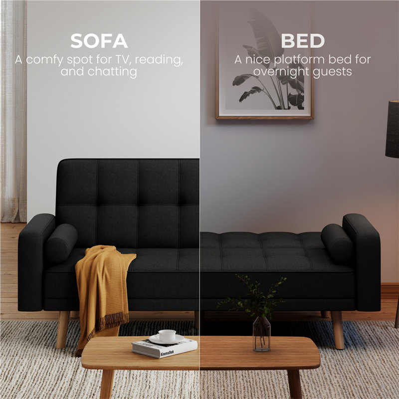 Moda Form 185Cm Square Arms Sofa Bed, Black Polyester