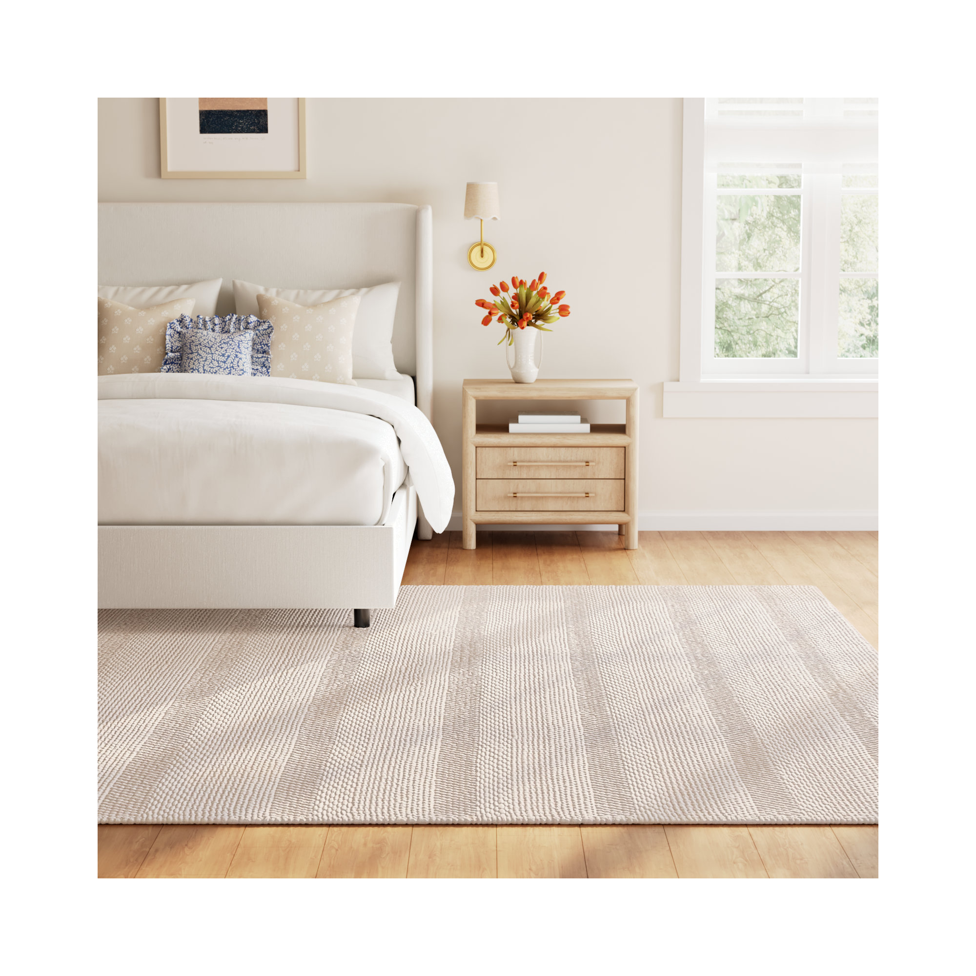 Daisy Handmade Wool Ivory Rug, Rectangle 9' x 12'