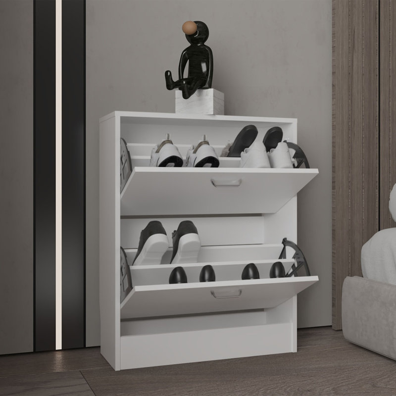 Range-chaussures à deux portes avec tablettes réglables et rangement moderne Inola, Blanc