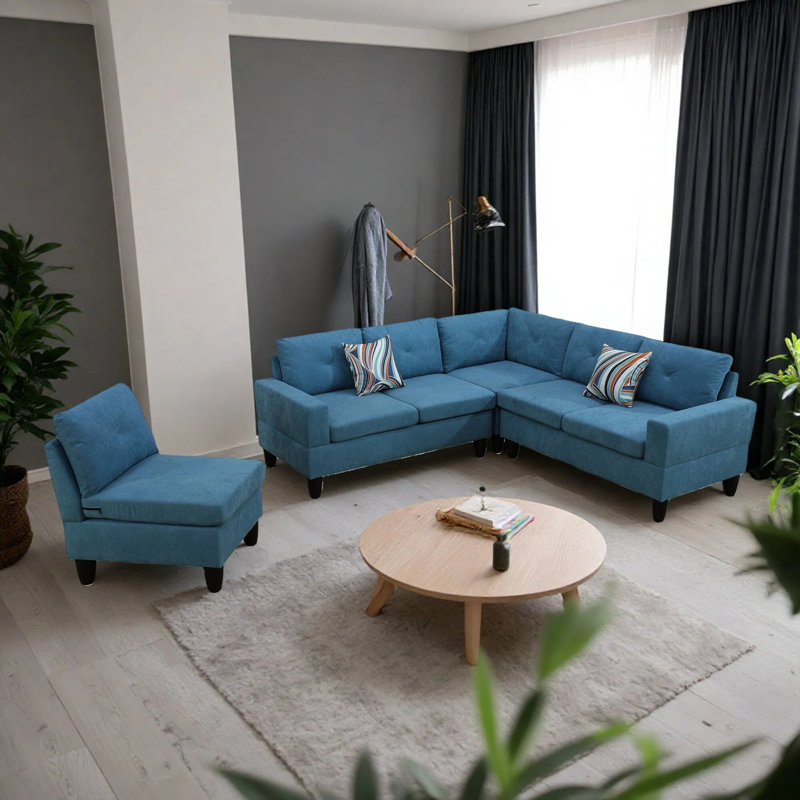 Canapé modulaire 4 pièces Modern L, Bleu lac