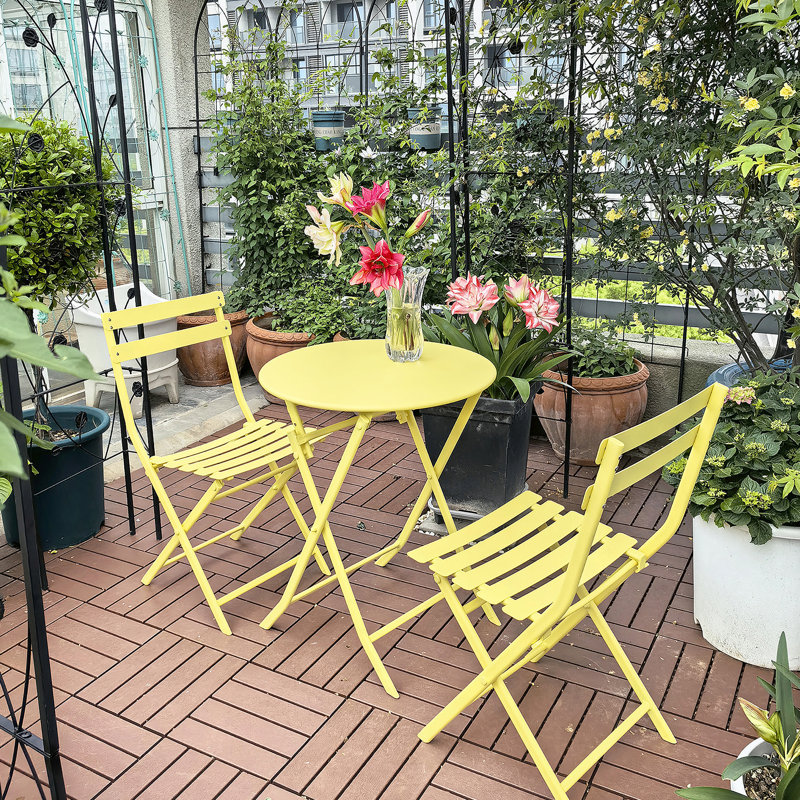 Ensemble bistro 3 pièces de table ronde pliable et chaises, Jaune