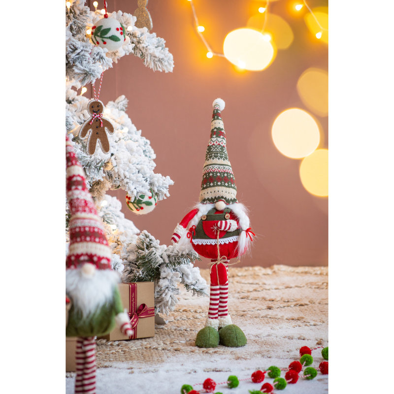S / 2 gnomes des Fêtes debout en tissu, avec chapeaux tricotés
