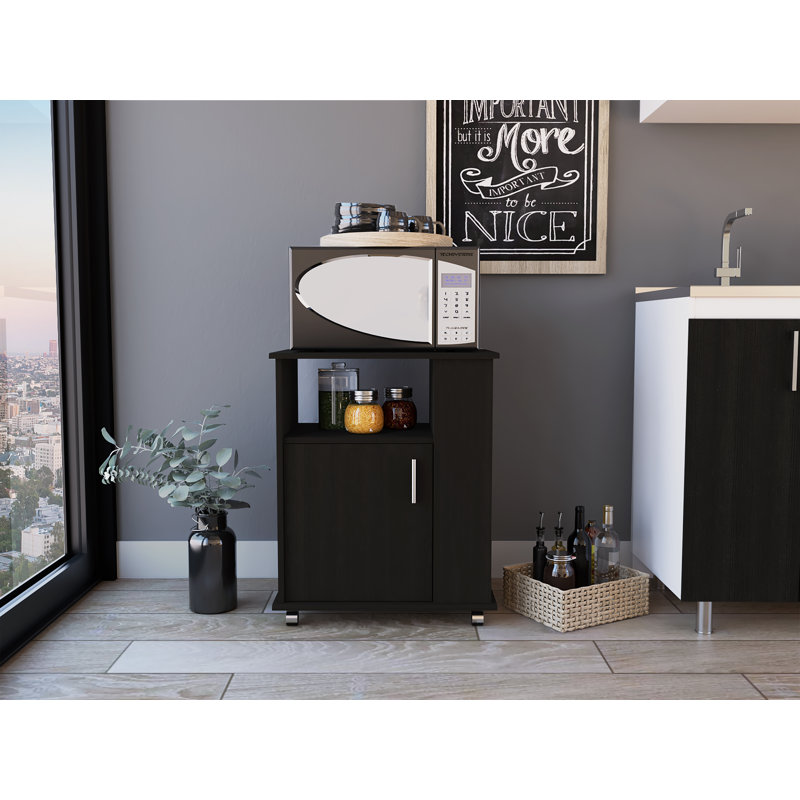 Armoire à micro-ondes inférieure Kit, une porte, trois tablettes latérales, Noir