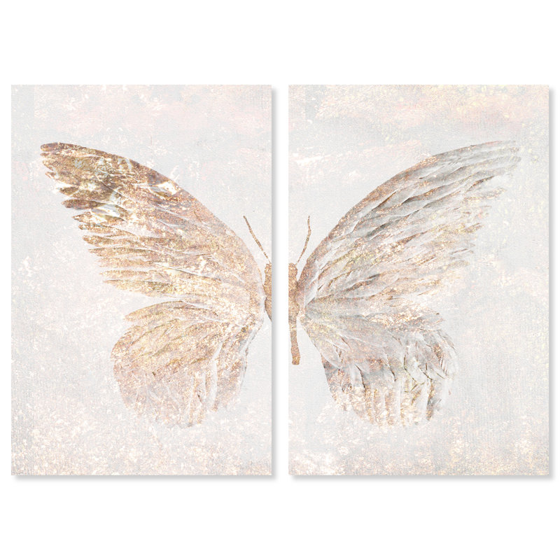 Animals " Golden Butterfly Glimmer Two Piece " by Oliver Gal 2 - Pieces Painting Print