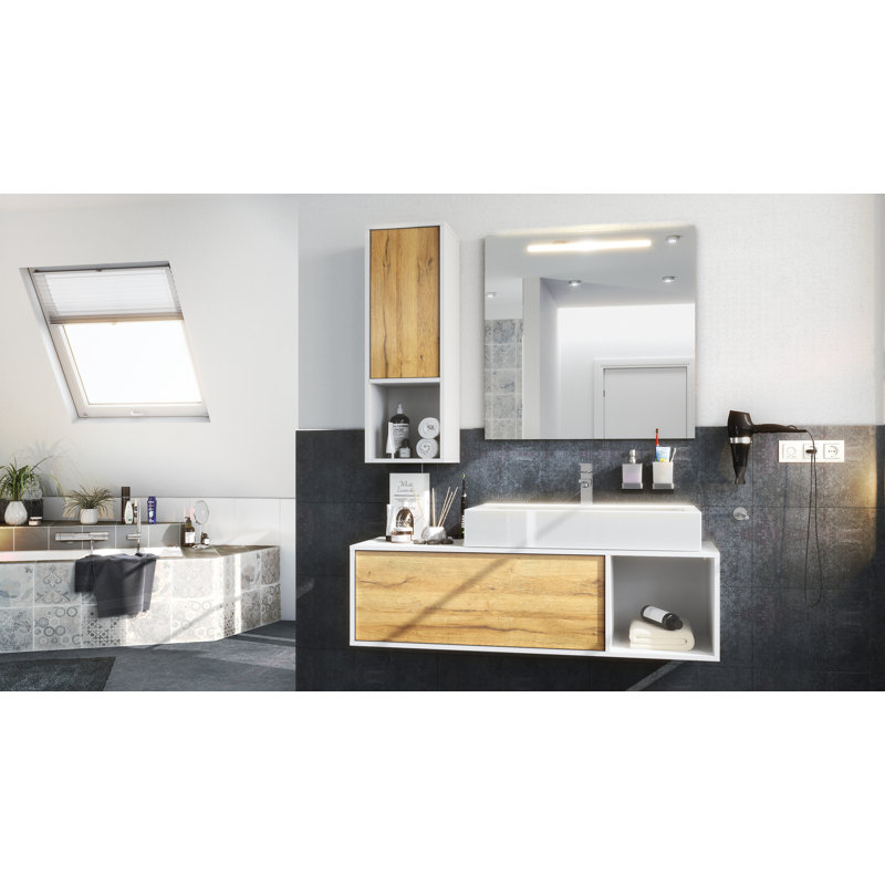 Jezelle Bathroom Storage Furniture Set, Natural oak, No washbasin, no tap