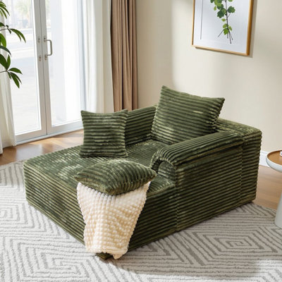 50 Inch Chaise Lounge Chair Indoor, Oversized Corduroy Upholstered Boneless Sofa Bed, Deep Seat Sleeper Couch Reading Chairs, Cloud Sofas Couches For Living Room, No Assembly Required