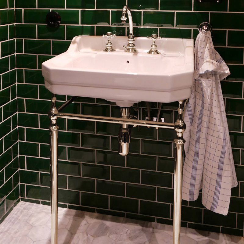Victoriahaus 23.5" x 20" Rectangular Console Sink with Faucet Drill, Towel Bar, Backsplash, and Overflow, 8" Centers