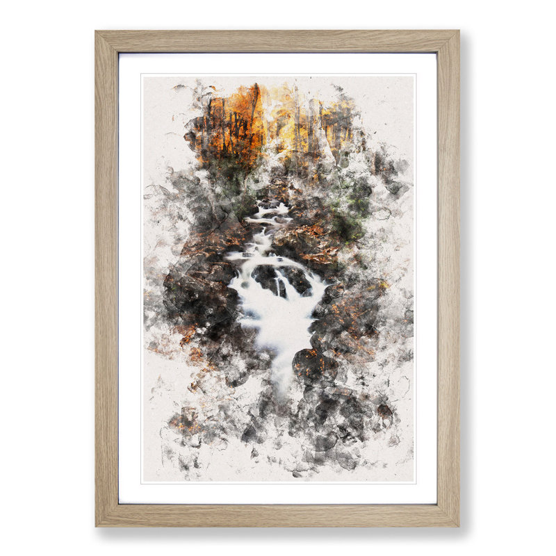 Woodland Stream - Single Picture Frame Print on MDF, Oak Framed, 45cm H x 33cm W x 2cm D