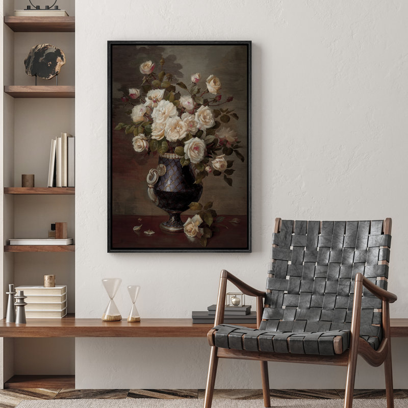 Bouquets de roses dans le vase, illustrations botaniques rétro, campagne française rustique, Noir, H 24 po x l 16 po