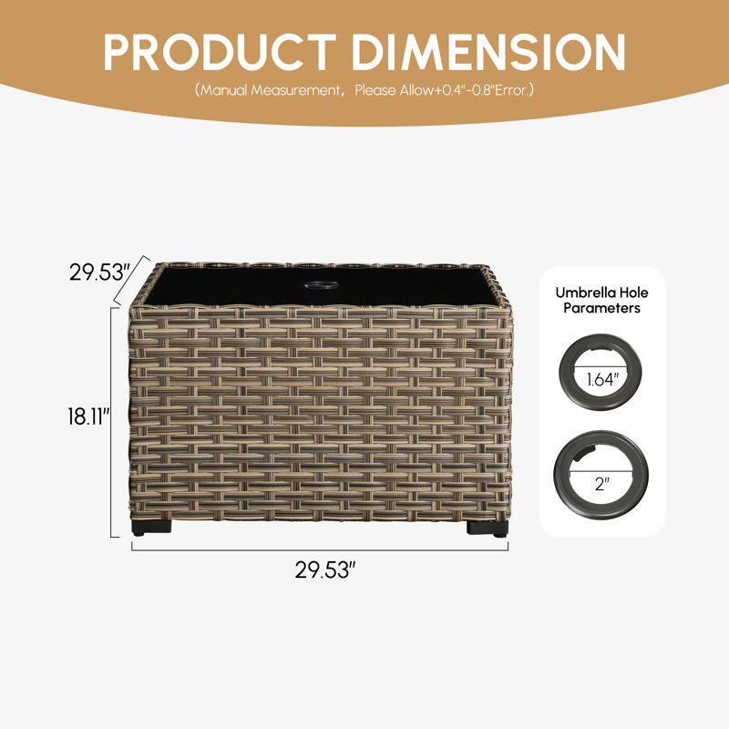 Glass Outdoor Coffee Table, Beige, 29.53” x 29.53”