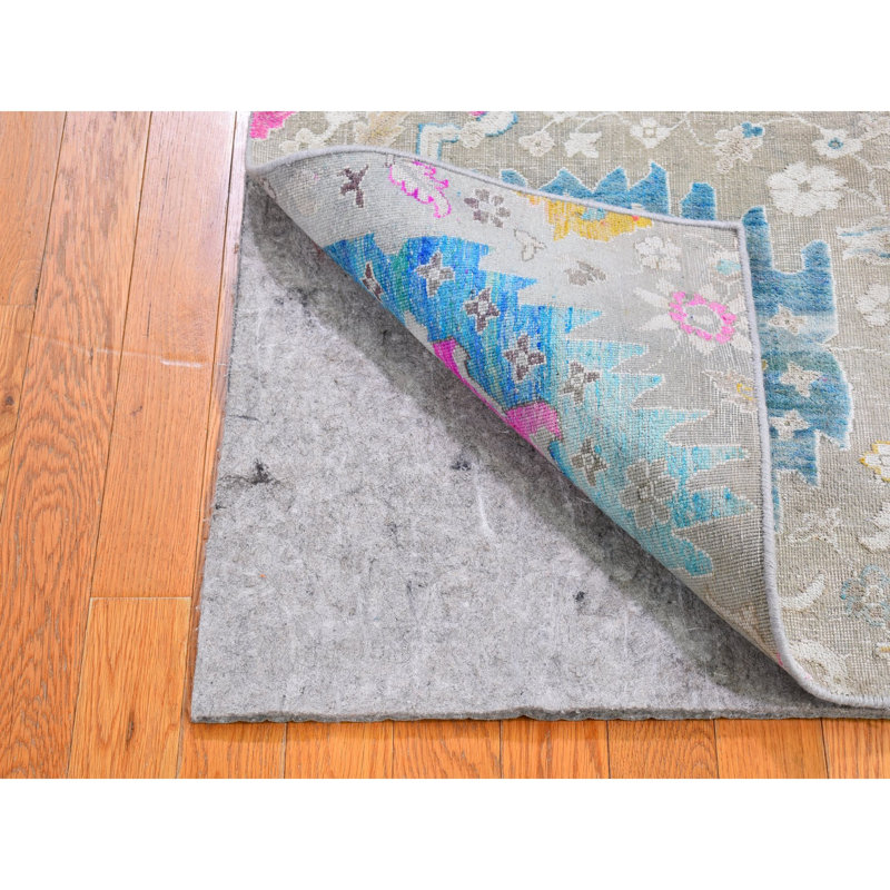 Tapis oriental noué à la main 2 pi x 3 pi 1 po en soie sari colorée avec motif Oushak en laine texturée 62F43C19DFE9414AAB4AC00B6D48B257