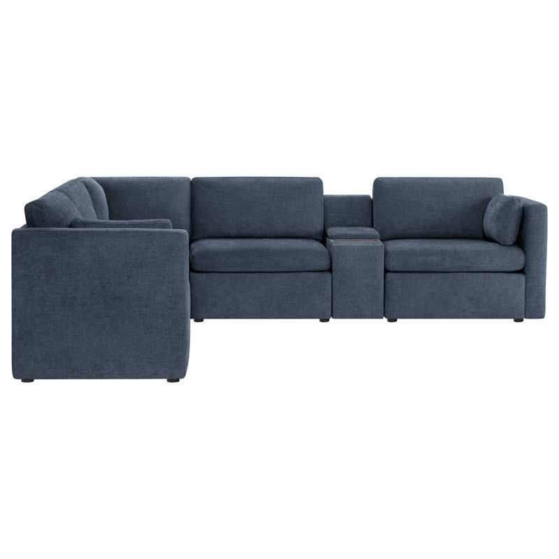 Winfree 5-Piece Modular Sectional with Plastic Leg, Blue Polyester