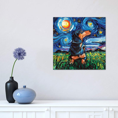 «Black and Tan Dachshund Night» par Aja Treves - reproduction d'art