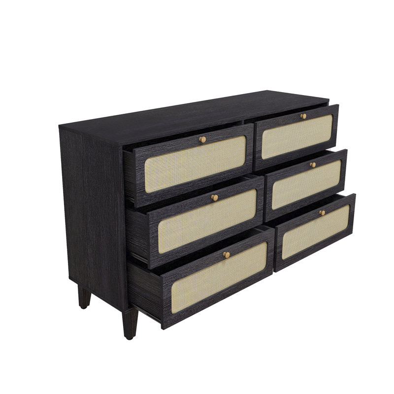 Commode de rangement à 6 tiroirs Chemere, Noir, noir, noir, noir