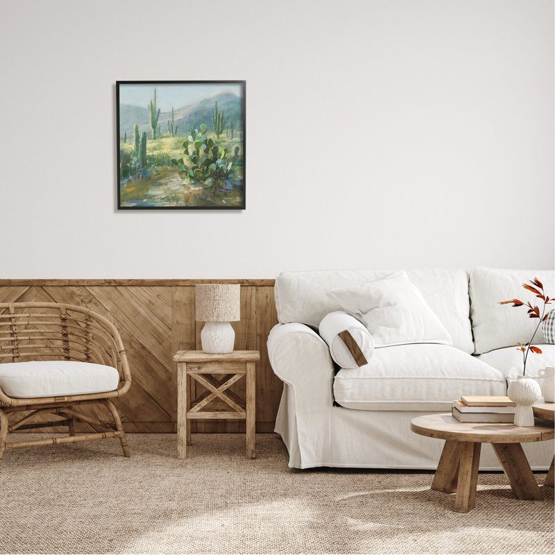 " Desert Cactus Landscape " by Danhui Nai Painting Print, 24" H x 24" W x 1.5" D, Midnight Black Framed Giclee