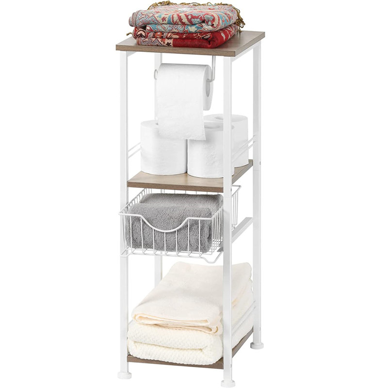 Allain-Junior Freestanding Bathroom Shelves, White/Brown