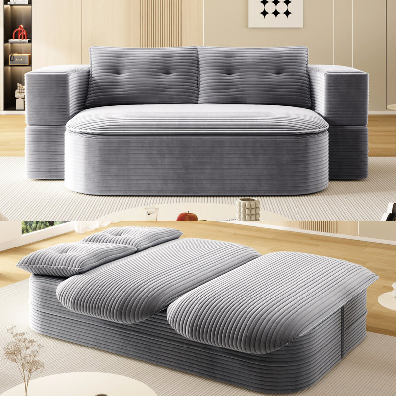 Lit à 2 places de 78,7 po avec mousse haute résilience, velours côtelé confortable et support stable en éponge élastique respirante, accoudoirs carrés