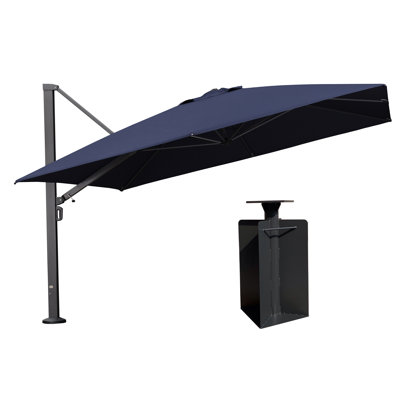 Parasol carré en porte-à-faux 12 'avec comptoir à manivelle et base en terre, bleu marine