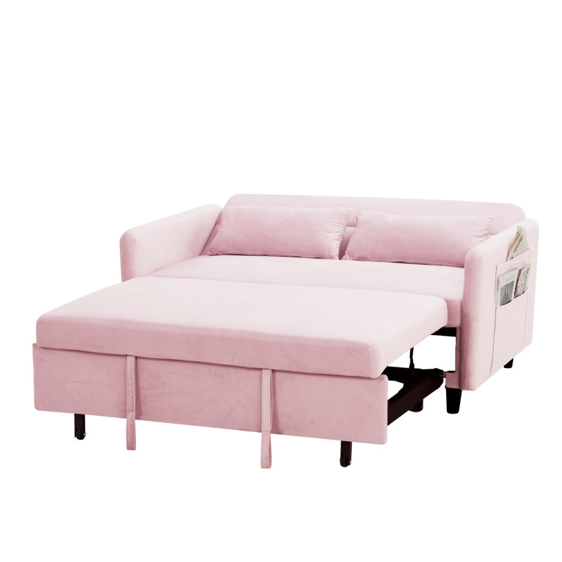 Modern Loveseat with Pull Out Bed And Two Pillows Pull Out Couch Pull Out Sofa Sleeper Sofa Bed, Pink Velvet