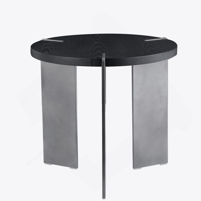 Table basse ronde en bois de chêne noir et pieds en métal noir, Noir