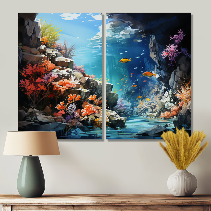 Aquariums Marine Wonders III - impressions sur toile bleu sarcelle, H 36 po x l 48 po, Toile tendue, Ne s’applique pas