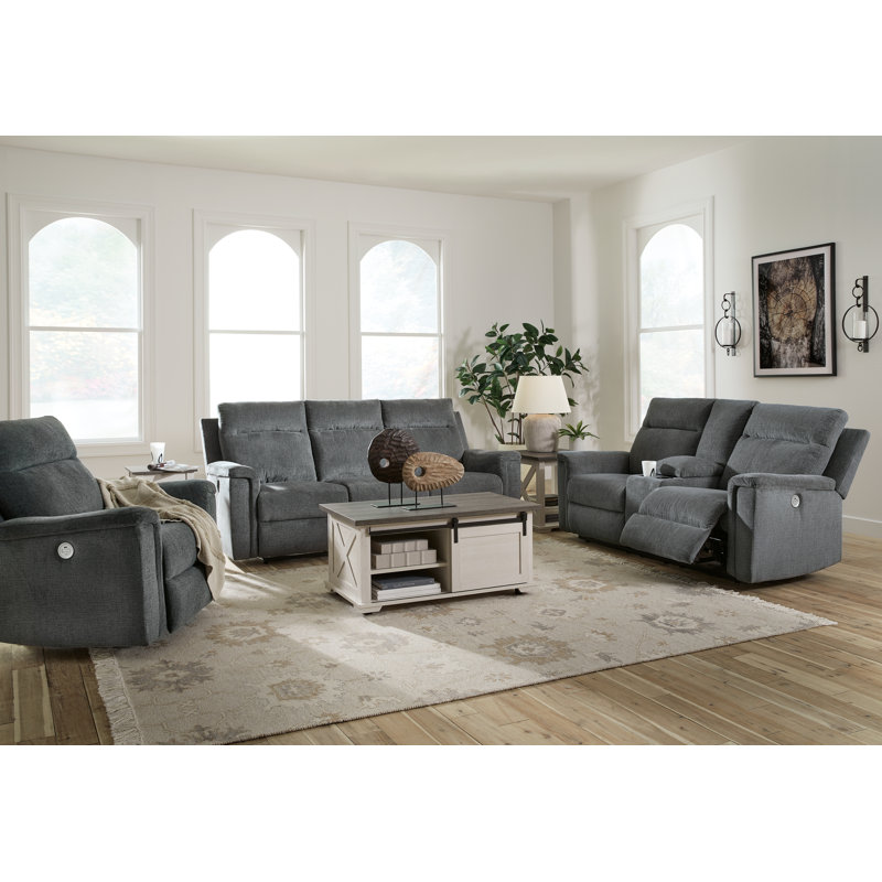 Canapé, causeuse et fauteuil inclinable électrique Barnsana, Gris foncé