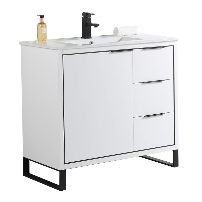 36" Single Bathroom Vanity Set, Matte Black, White