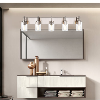 5-Light Bathroom Vanity Light Brushed Nickel Wall Sconce Modern Light Fixtures Wall Mount with Clear Glass Shade for Porch Bedroom Hallway Kitchen