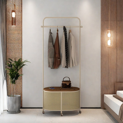 Coat Rack with Lid Basket Rattan Wheels