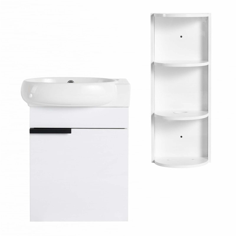 Meuble-lavabo à fermeture en douceur avec lavabo et support de rangement, 16 po pour petite salle de bain, Blanc brillant