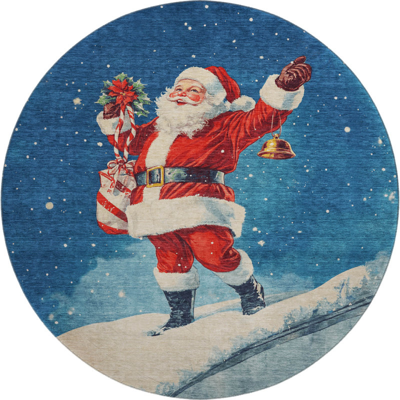 Premium Machine Washable Dockside AMF1807 Happy Santa Rug, Round 8'