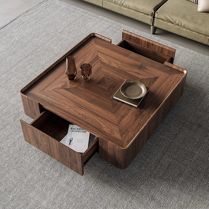 Table basse italienne de couleur noyer minimaliste, H 12,6 po x L 39,37 po x l 39,37 po