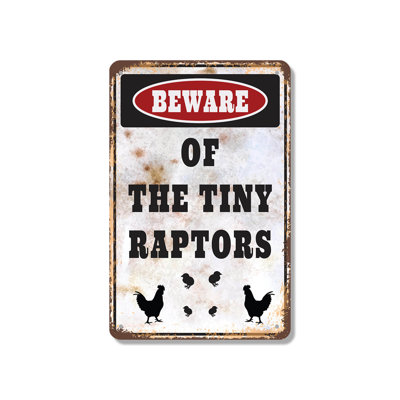Beware Of The Tiny Raptors Vintage Style (2 Pack) 7 Inch x 10 Inch Aluminum Sign