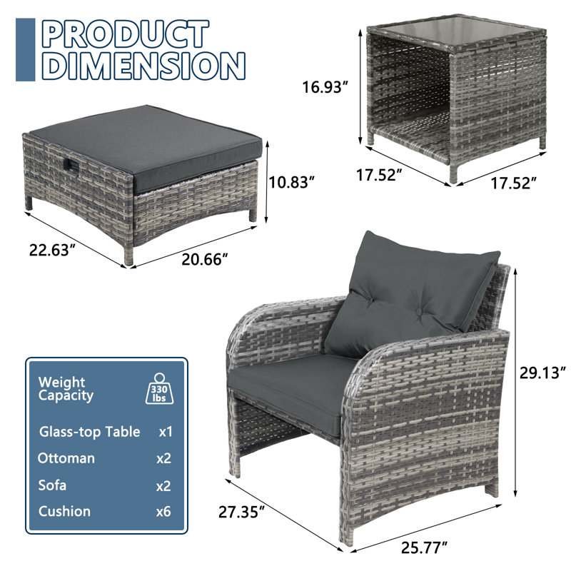 4-person Outdoor Wicker Patio Conversation Set, Modular Sectional Seating Group With Ottomans And Tempered Glass Coffee Table, Weather-resistant All-weather Furniture Set For Backyard Deck Poolside