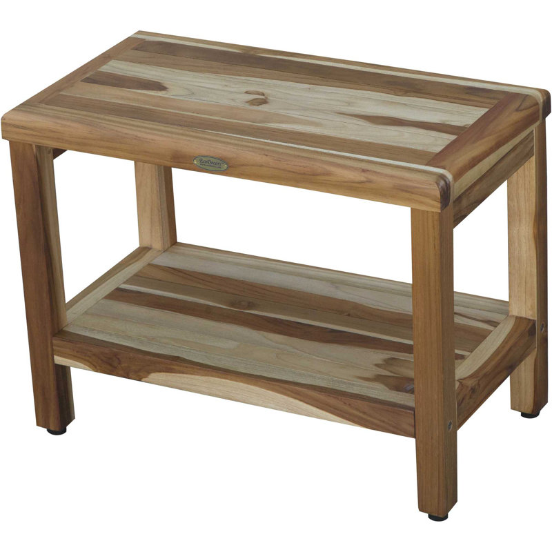 Natural Teak Wood Spa Shower Bench with Shelf, 24" x 22"