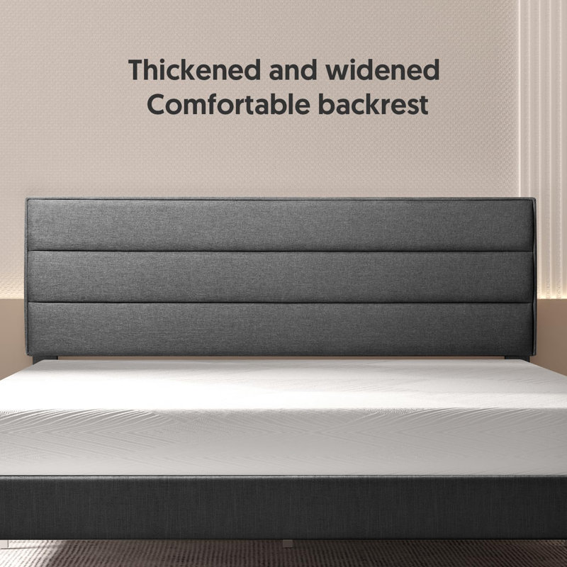Yeleini Modern Horizontal Panel Upholstered Low Profile  Full Size Platform Bed  with Tufted Headboard, Full, Gray