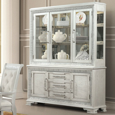 62.9"W Traditional Hutch Buffet, Ivory