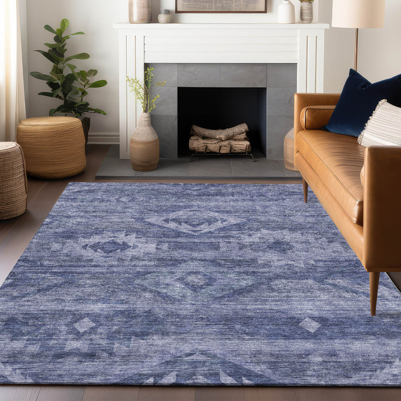 Tapis bleu marine de qualité supérieure lavable à la machine Prisco, Rectangle 2 pi 6 po x 3 pi 10 po