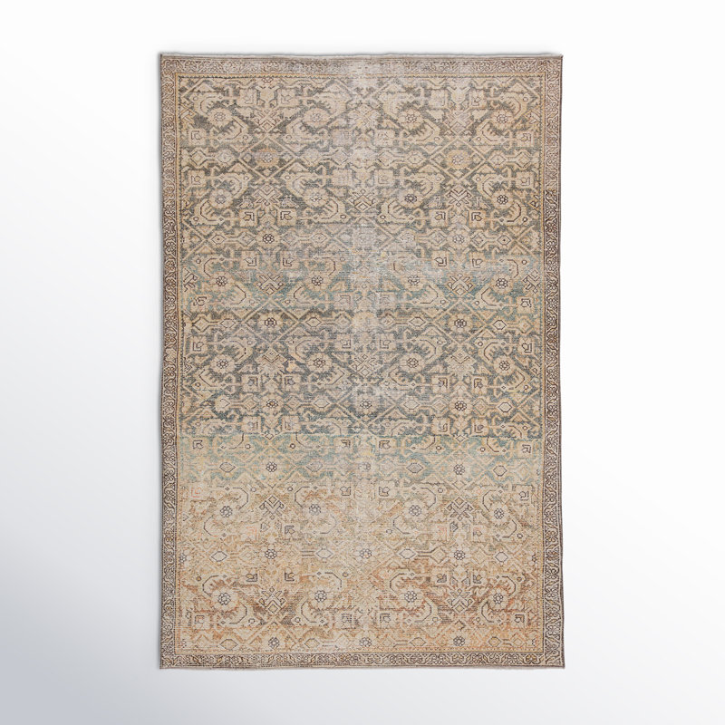 Tapis floral vert mousse / vert colvert / jaune pastel, Rectangle 8 pi 10 po x 11 pi 9 po