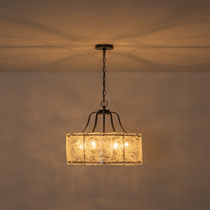Luminaire suspendu tambour en verre texturé 6 lumières Art Mist, Matte Black