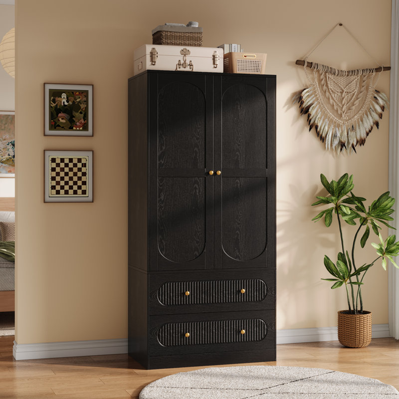 Armoire 68,8 "avec 2 portes et 2 tiroirs cannelés, H, Black