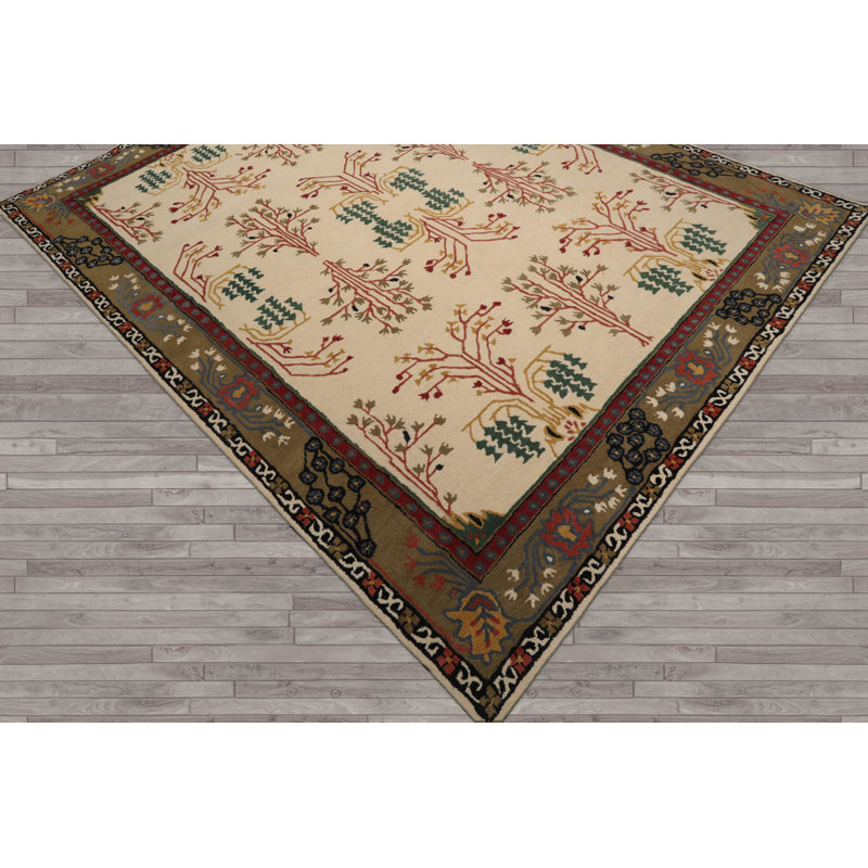 Tapis rectangulaire vert olive en laine touffeté à la main Billingslee, Rectangle 8 pi x 10 pi