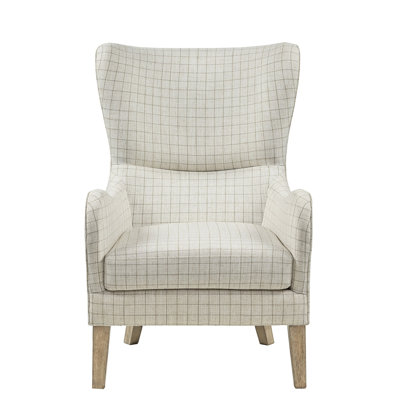 Swoop Wing Chair: Back Design, Round Arm, Solid Wood Legs, High Foam Seat Cushion, 100% , Beige Nuance Chair, Beige, And Plywood Frame, Back, Fabric