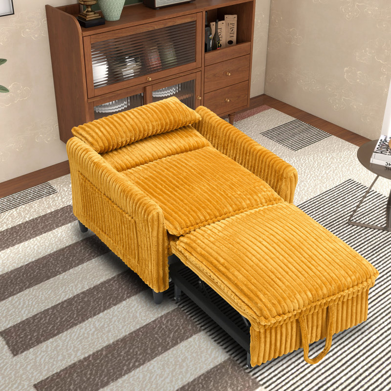 Upholstered Convertible Chair 3-in-1 Pull Out Sofa Bed, Yellow