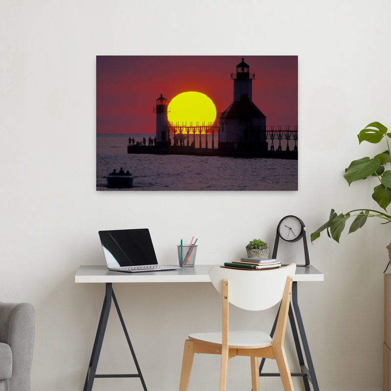 Lighthouse at sunset St. Joseph Michigan USA 1 Piece Wrapped Canvas Wall Art, 91.44 cm H x 60.96 cm W