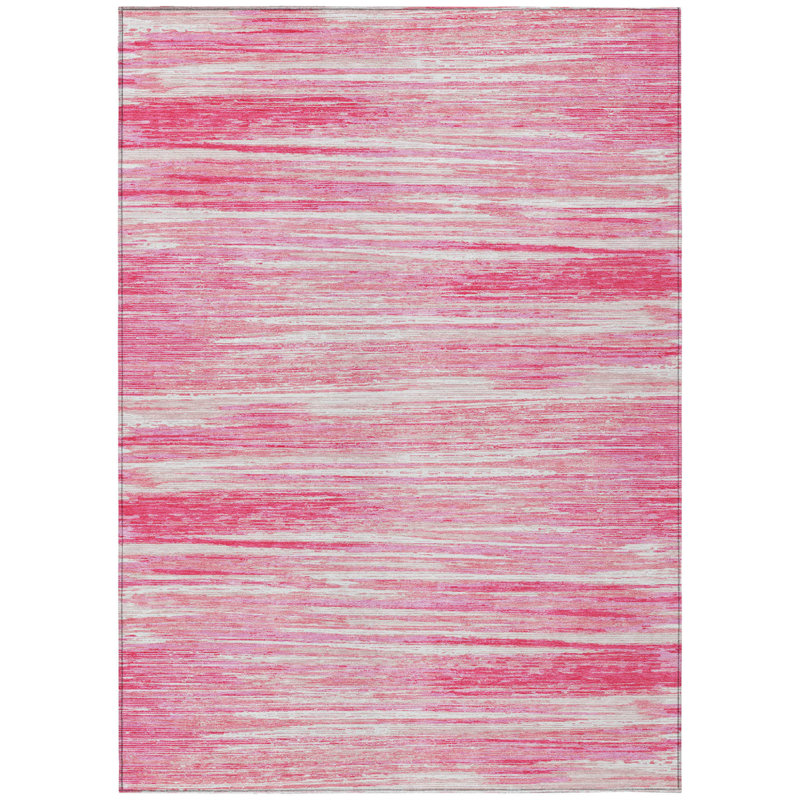 Tapis intérieur lavable rayé rose et ivoire 9 pi x 12 pi