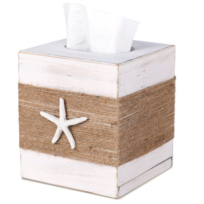 Porte-mouchoirs carré en bois blanc rustique Beach